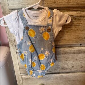 Carter's Blue Lemon Print Baby Romper Set